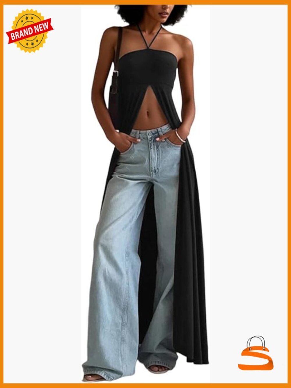 Halter Maxi Top Sleeveless High Split Tube Backless Flowy Shirt Sexy Beach